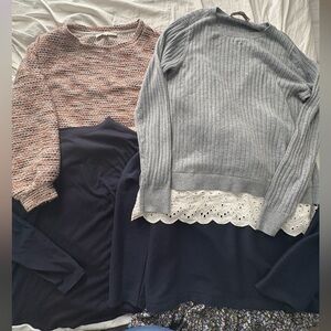 4 Loft Sweater Lot Bundle Large with lace floral details soft cozy cute